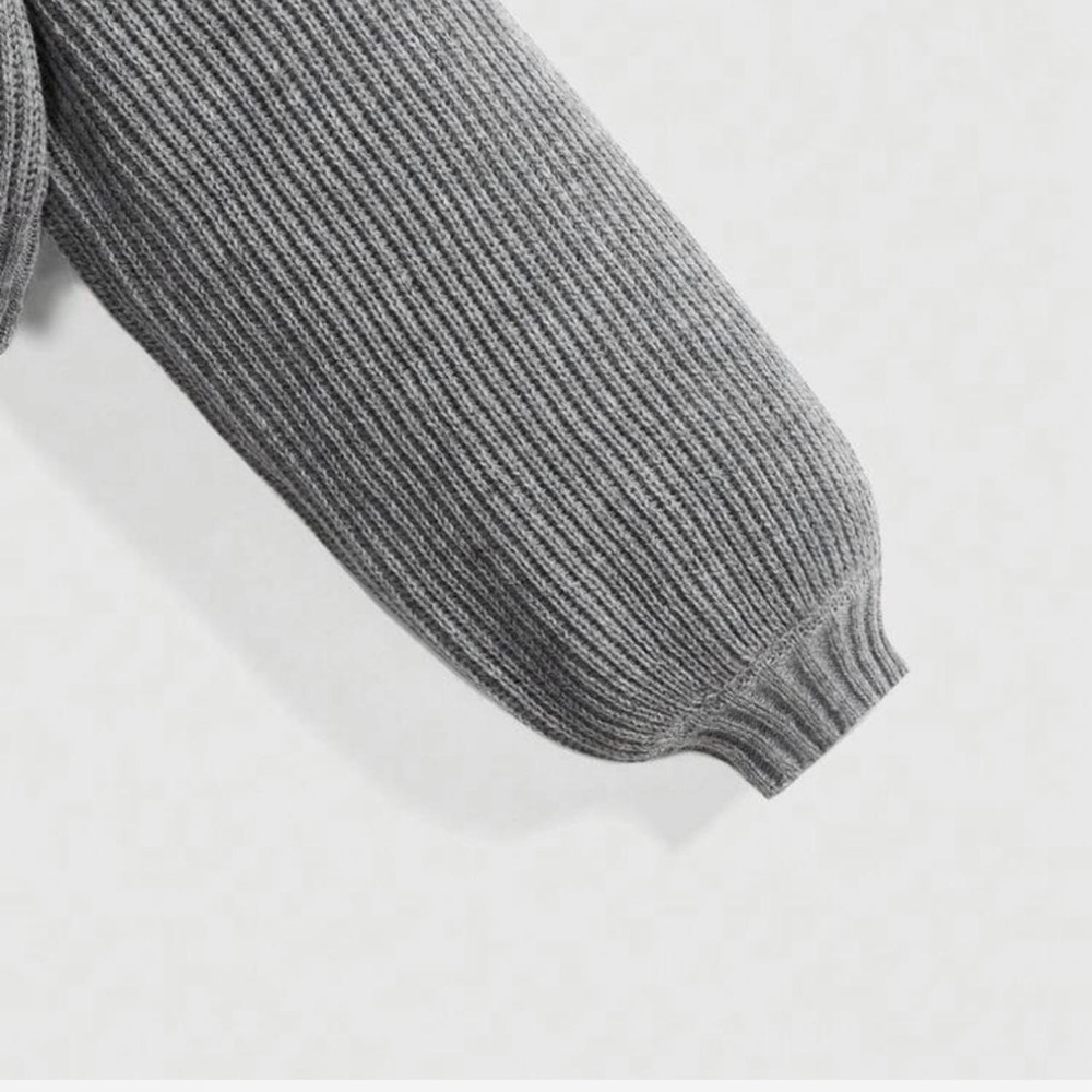 Gray Cropped Rib-Knit Sweater - Picture 3 of 8